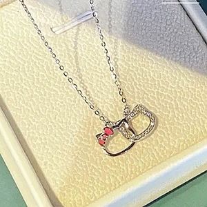 Hello Kitty Crystal Double Ring Clavical Chain Pendant Necklace